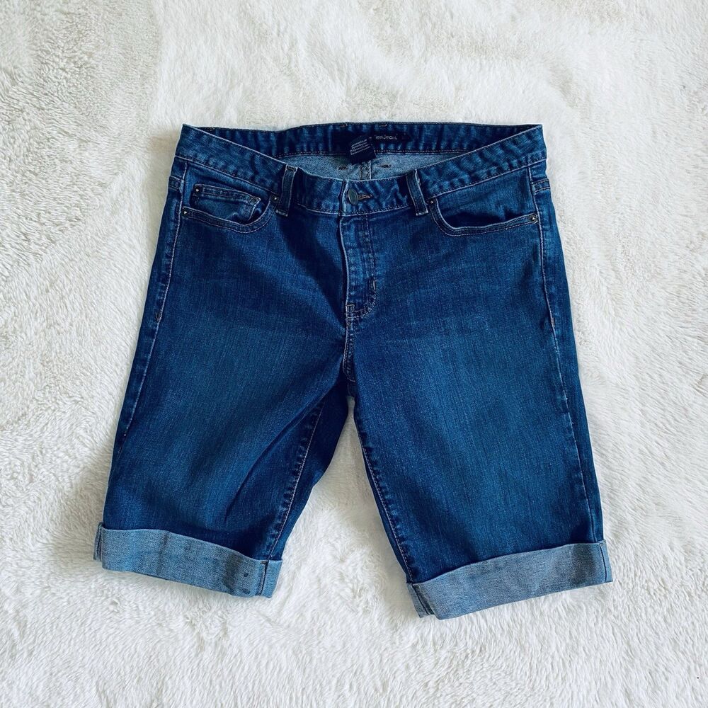 Calvin Klein Jeans Women's Bermuda Shorts Dark Wash Denim Cuffed Blue Size 10